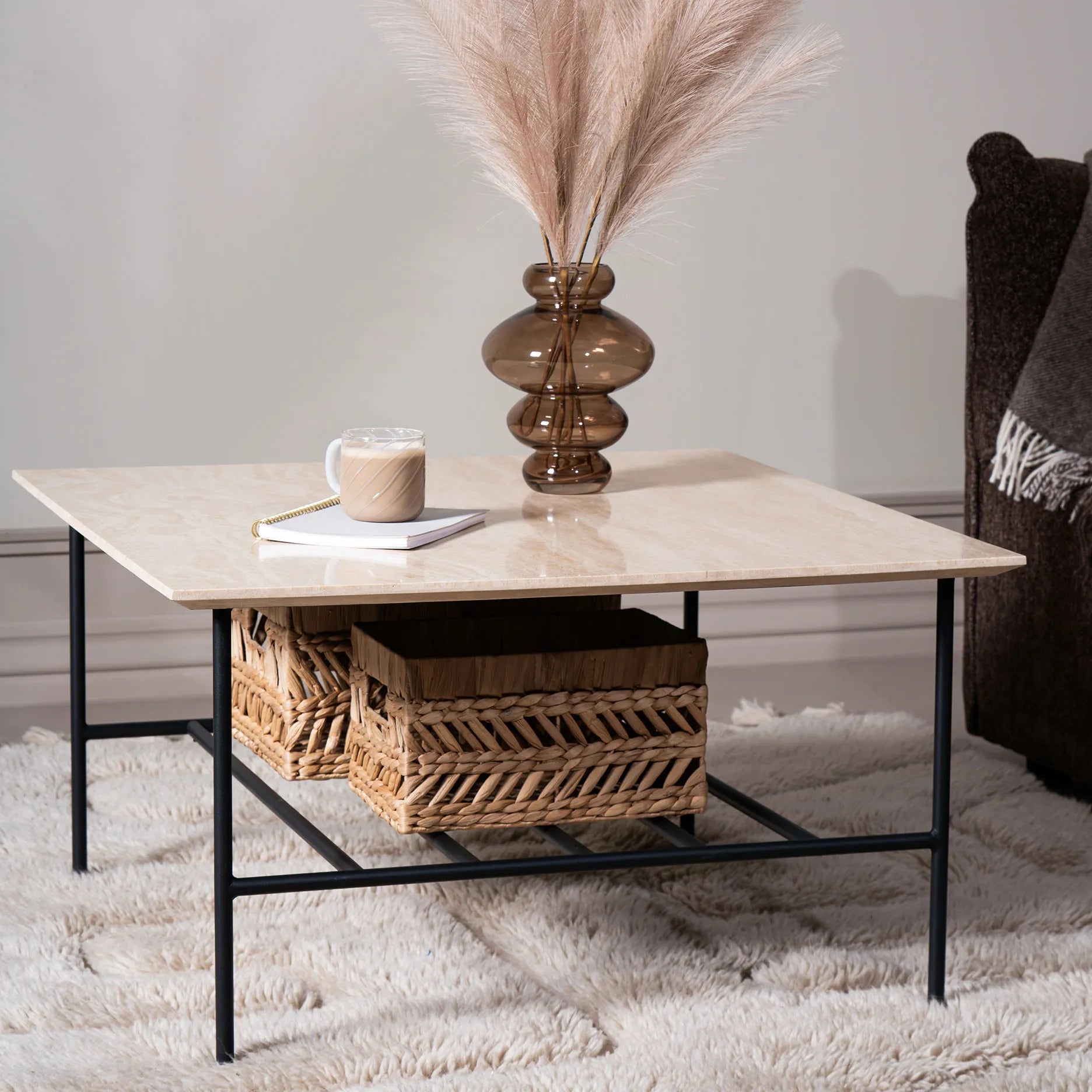 LINES II sofabord i travertin 80x80 cm